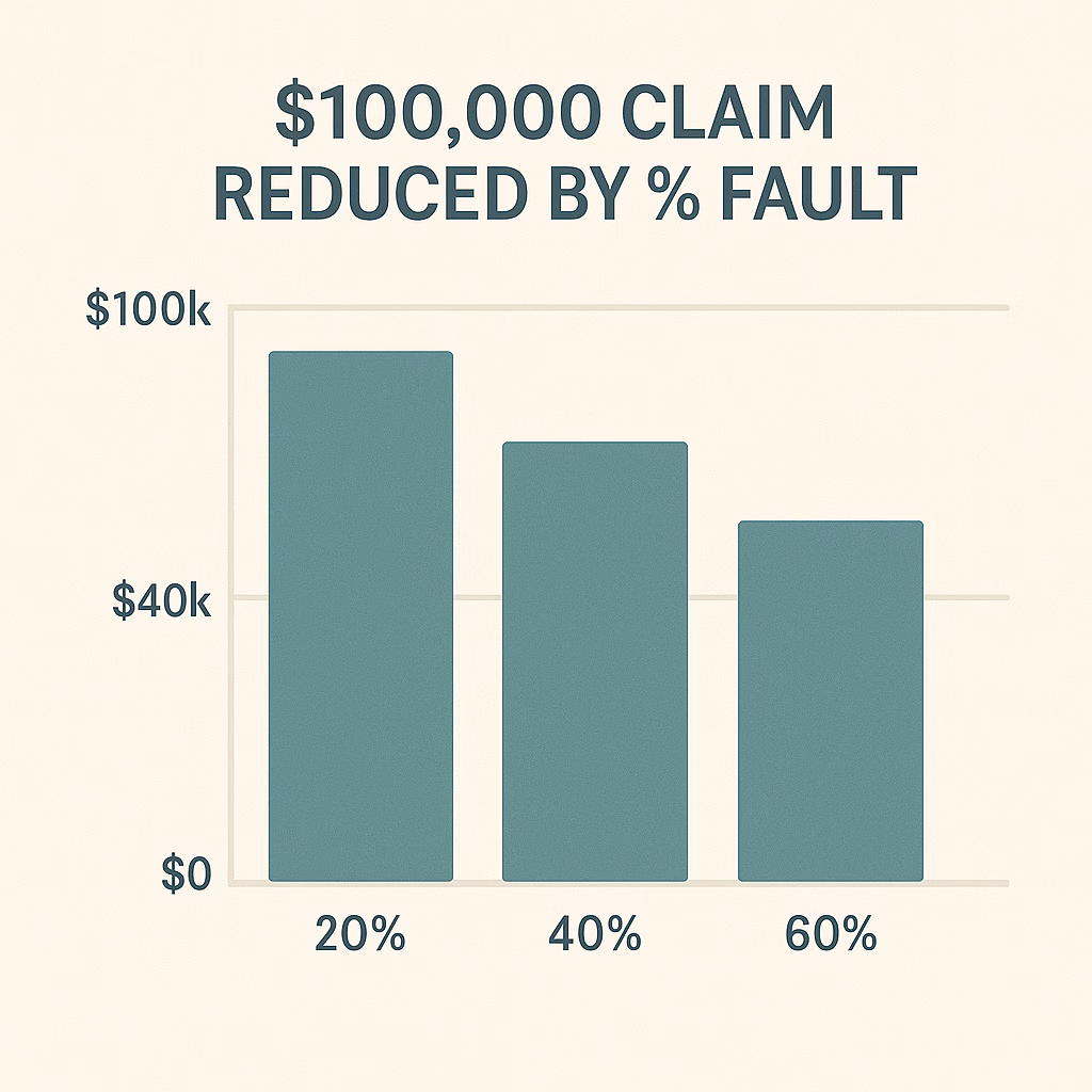 Chart showing how car accident compensation drops as the driver’s fault percentage increases